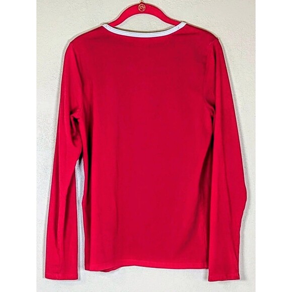 Lands’ End Women's Red with White Neck Trim Long Sleeve Tee Shirt Top Size M - Picture 2 of 5